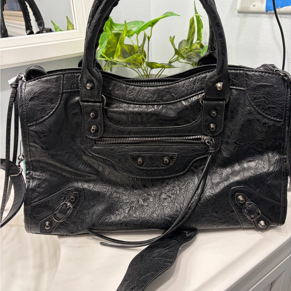 Black Leather Satchel Bag - Unbranded